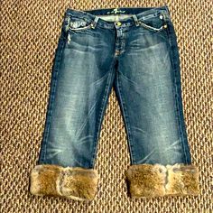 7 For All Mankind Bootcut Jeans With 100% Rabbit Fur Trim. So Cute! Fur Trim Is Removable. Never Been Worn, New With Sticker Still Attached. Jeans With Fur Trim, Rabbit Fur, 7 For All Mankind, Fur Trim, Bootcut Jeans, Jeans And Boots, Women Jeans, Trim, Boots