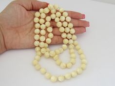 Antique Chinese Export 76pcs White Mother of Pearl Bead Necklace ...Measure 33'' Length...Measure of bead 9.5MM...It's in good condition. Long Necklace With Round Faceted Beads, Cream Necklaces With Round Beads For Jewelry Making, Cream Jewelry With Large Beads For Gift, Cream Jewelry With Large Beads As A Gift, Large Beige Beads For Gift, Large Beige Beads For Gifts, Cream Round Beaded Necklaces As Gift, Elegant Cream Beads For Gifts, Cream Beaded Necklace With Round Beads For Gifts