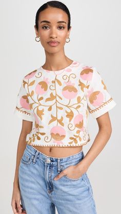 Lug Von Siga Almira Top | Shopbop Linen Tops With Floral Embroidery, Fitted Linen Top With Floral Embroidery, Embroidered Fitted Linen Tops, Fitted Embroidered Linen Tops, Short Sleeve Linen Top With Floral Embroidery, Short Sleeve Linen Tops With Floral Embroidery, Linen Tops With Floral Embroidery And Short Sleeves, Turtleneck Pattern, Upscale Fashion