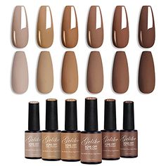 Gelike Fall Gel Nail Polish Set，Popular Neutral Nude Brown Nail Lacquer Shellac UV Soak Off Gel Non-toxic Cured Required Nail Art DIY Salon Manicure at Home Gel Polish 2023, Brown Gel Polish, Easy Fall Nail Designs, Nail Paint Shades, Neutral Nail Polish, Brown Nail Polish, Cute Nail Polish, Fall Nail Trends, Fall Gel Nails