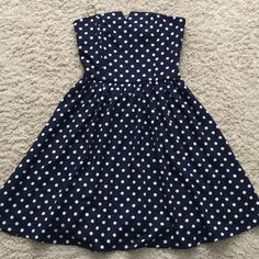 Strapless, Navy Polka Dotted Dress. Cute Small V Neck Line. Nwt Strapless Polka Dot Summer Dress, Fiona Core, Polka Dotted Dress, Polka Dot Dresses, Navy Polka Dot Dress, Dotted Dress, Fancy Clothes, National Anthem, Polka Dress