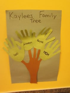 a family tree made out of handprints on a piece of paper that says kayles family tree