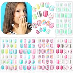 120 Pieces Press on Nails Children Fake Nails Artificial Nail Designs For Kids, Fake Nails For Kids, Nail Art For Girls, Nails Kids, Nail Art For Kids, Dip Manicure, October Nails, Rose Nails