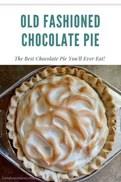 Old-fashioned chocolate pie Old Fashion Chocolate Cream Pie Recipe, Baked Chocolate Pie Recipe Old Fashioned, Cocoa Cream Pie, Chocolate Cream Pies Recipes, Old Fashioned Chocolate Pie With Meringue, Chocolate Pie For One, Cooked Chocolate Pie, Chocolate Pie Made With Cocoa Powder, Quick And Easy Chocolate Pie