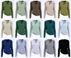 many different colors of sweaters are shown in this image