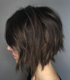 Inverted Chopped Brunette Bob Layered Bob With Face Framing Layers, Choppy Bob Hairstyles With Undercut, Razored Bob, Asymmetrical Bob Short, Hair Change, Brown Bob, Short Bobs