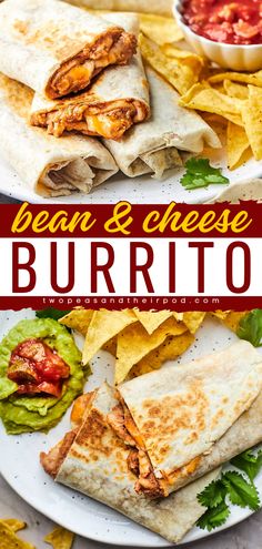 Make these Bean and Cheese burritos for an easy weeknight meal! These homemade burritos are filled with creamy refried beans, salsa, and melty cheese! It makes a great weeknight dinner recipe for the family! Spicy Bean Burritos, Cheese Bean Burritos, Bean Burritos Refried, Best Bean Burrito Recipe, Rice And Bean Quesadilla, Cheesy Bean Burrito, Refried Bean And Cheese Burrito, White Bean Burrito, Meals With Refried Beans Dinners