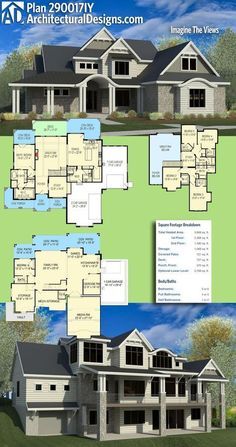 two story house plans with lots of windows and large front porches on each floor