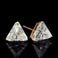 2Ct Triangle Cut Simulated Diamond 14K Silver Gold Plated Solitaire Stud Earring Triangle Diamond Stud, Wedding Studs, Gifts For Your Sister, Solitaire Studs, Diamond Stud Earrings, Diamond Stud, Gold Filled Jewelry, Solid Metal, Sparkle Diamonds