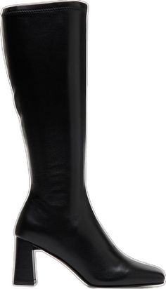 Tall Knee-high Heeled Boots With Zipper, Tall Knee-high Heeled Boots With Zipper Closure, Knee-high Boots With Block Heel And Zipper Closure, Black Knee-high Boots With Stacked Heel, Black Mid-calf Boots With Zipper And Square Toe, Black Knee-high Boots With Zipper For Work, Black Mid-calf Boots With Zipper Closure And Square Toe, Chic Knee-high Boots With Block Heel And Zipper Closure, Tall Black Heeled Boots For Office