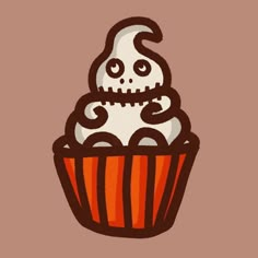 a drawing of a cupcake with white frosting and spooky eyes on it