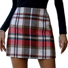 Really Cute Skirt! Just Too Small. Length : 17.7 In Waist : 33.5 In Hip : 44.1 In Checked Skirts, Corduroy Outfits, High Waist Mini Skirt, Check Skirt, Chic Pants, Cute Skirt, Houndstooth Pattern, Cute Skirts, Red Brown