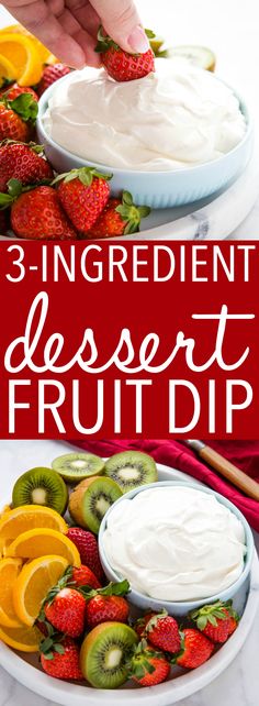 3 ingredient dessert fruit dip recipe on a white plate