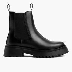 Women's Legend Platform Chelsea Boot In Black Leather - Thursday Outfits To Wear With Boots, Thursday Boots Women, Europe Wardrobe, Thursday Boot Company, Wardrobe Architect, Thursday Boots, Everyday Boots, Platform Chelsea Boots, Black Platform Boots