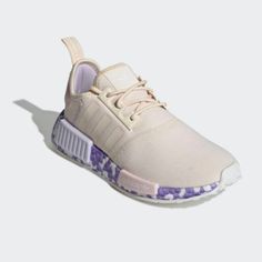 Adidas Originals Women's Nmd_r1 Running Shoes Size 8 Wonder White / Wonder White / Purple Tint Brand New With Box The Adidas Nmd Shoes Aren't Tied To Any One Era. They're Based On '80s Running Designs, Infused With Technology From Today And Then Turned Up With Style Fit For The Future. So When You Step In, It's Kind Of Like You're Time Traveling. Wherever You Wear Yours, You Can Count On Feeling Comfortable Thanks To The Plush And Responsive Boost Midsole That Gives Back Energy With Every Step Y Adidas Purple Running Shoes With Boost Midsole, Adidas Purple Sneakers With Round Toe, Purple Adidas Sneakers With Round Toe, Purple Adidas Sneakers, Purple Sneakers With Boost Midsole For Spring, Adidas Purple Lace-up Running Shoes, Spring Purple Sneakers With Boost Midsole, Casual Purple Adidas Running Shoes, Purple Lace-up Spring Running Shoes