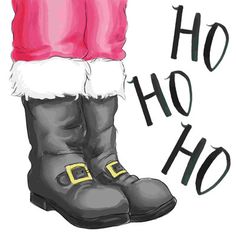 a drawing of a pair of boots with santa's hat on top and the words ho hoo written below