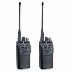 two walkie talkies sitting next to each other