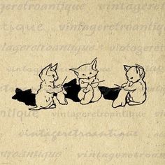 three little kittens playing with each other on a piece of paper that has been drawn