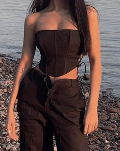 Side Lace Up Drawstring Bustier - AnotherChill Corset Decoration, Bandeau Crop Top, Strapless Crop Top, Body Measurement, Corset Crop Top, Streetwear Style, Sleeveless Crop Top, Bustiers, Sleeveless Vest