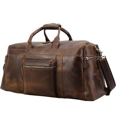 23'' Cowhide Leather Weekender Bag for Men - Woosir Classic Leather Briefcase For Trips, Leather Travel Bag For Trip, Brown Business Duffle Bag, Formal Brown Leather Duffle Bag, Brown Leather Briefcase For Trip, Formal Leather Travel Bag Large Capacity, Formal Leather Travel Bag With Large Capacity, Formal Large Capacity Leather Travel Bag, Canvas Duffle Bag Men