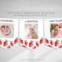 a banner with pictures of babies and strawberries on it