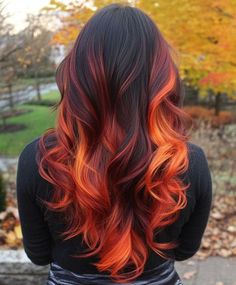 Dye On Brown Hair, Fire Ombre Hair, Witchy Hair, Caramel Brown Hair, Mermaid Hair Color, Beautiful Hair Color, Hair Color Techniques, Hair Color Highlights, Red And Orange