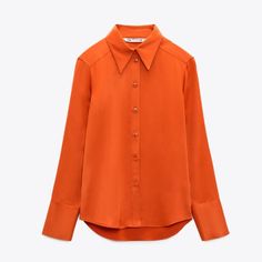 New Without Tags. Orange Satin, Zara Shirt, Clothing Details, Satin Shirt, Loose Outfit, Straight Skirt, Zara Woman, Knit Shirt, Long Shirt