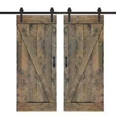 two wooden doors are open on a white background