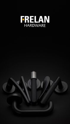 an advertisement for a hardware company with black and silver items in the middle of it