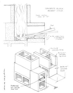 an architectural drawing of a fireplace and its components