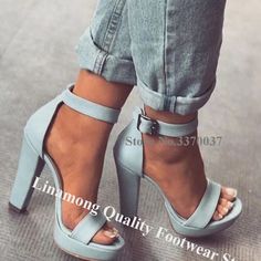 VCSHOES Women One Strap High Platform Chunky Heel Sandals Suede Leather Ankle Strap Buckle Thick High Heel Sandals as picture-34 Hak Tinggi, Fancy Shoes, Cute Heels, Blue Heels, Combat Boot, Yeezy Shoes, Prom Shoes, Fashion Heels, Dream Shoes