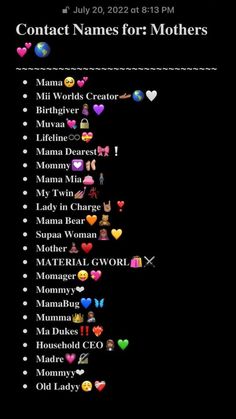 a black background with hearts and names for mothers on the bottom right corner is an image of a mother's day list