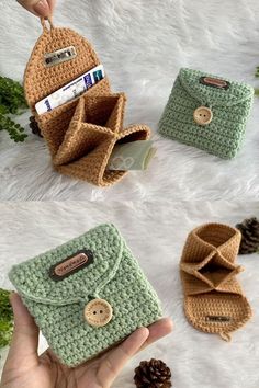 CROCHET WALLET : How to Crochet a Tri-Fold Wallet for Coins and Cards | Trifold Wallet - Card holder Crocheted Purses, Blanket Stitches, Crocheted Afghans, Pola Macrame, Crochet Wallet, Handbags Patterns, Sensory Blanket, Crochet Stitches For Blankets, Mode Crochet