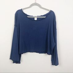 Nwt!! Cute Cropped Tee With Ruffle Hem And Super Wide Sleeve Detail. So Cute And Comfy! Oversized Fit. Roomy And Perfect For The Upcoming Seasons! Long Sleeve Tops With Frayed Hem For Layering, Long Sleeve Tops With Frayed Hem And Relaxed Fit, Relaxed Fit Long Sleeve Top With Frayed Hem, Washed Blue Tops With Frayed Hem And Relaxed Fit, Relaxed Fit Washed Blue Top With Frayed Hem, Washed Blue Tops For Summer Loungewear, Oversized Blue Top For Layering, Summer Washed Blue Top For Loungewear, Casual Washed Blue Tops With Frayed Hem