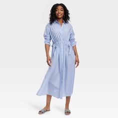 Women's Long Sleeve Cinch Waist Maxi Shirtdress - Universal Thread™ Cotton Voile Fabric, Maternity Clothing, Beautiful Clothes, Fabric Collars, Long Sleeve Maxi, Cotton Voile, Shirtdress, Universal Thread, Cinched Waist