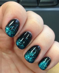 Dark Nails Sparkle, Black And Irridescent Nails, Dark Teal And Black Nails, Turquoise And Black Nails With Glitter, Black And Turquoise Nail Designs, Black And Turquoise Nails, Turquoise And Black Nails, Teal And Black Nails, Black And Teal Nails