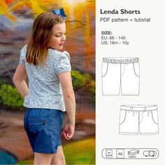 SEWING PATTERN: GIRLS SHORTS\n\nThis shorts pants sewing pattern is one pattern you must have for the following summer. \nIt includes options for beginners and even for advanced sewers. The pattern comes with two different length and waistband options; you wi Short Pants Girl, Shorts Sewing Pattern, Shorts Sewing, Bermuda Pants, Pants Sewing, Girls Denim Shorts, Diy Shorts, Sewing Patterns Girls, Pants Sewing Pattern