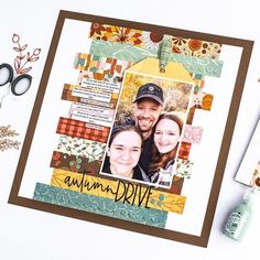 a card with an image of two people on it and some crafting supplies next to it