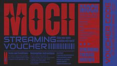 the poster for mochi's upcoming show is shown in red, blue and black