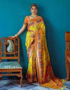 Type: Saree Saree Color: Yellow  Blouse Color: Orange Saree Length: 5.5 Mtrs Blouse Length: 0.80 Mtr Fabric: Paithani Silk Work: Zari Weaving Care Instruction: Hand Wash Product Code: 59551 Yellow Paithani, Yellow Blouse, Printed Sarees, Blouse Length