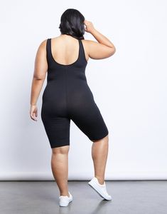 Hit the gym in something sleek like the Plus Size Tank Bermuda Jumpsuit! It's made from a breathable, soft and stretchy knit fabric giving you a snug fit. It features a round neck, tank straps, and a Bermuda cut. Pair this jumpsuit with casual sneakers, a slick windbreaker, and a baseball cap for an active day look. Mo Hit The Gym, Plus Size Romper, Plus Size Jumpsuit, Trendy Plus Size Clothing, Plus Size Leggings, Charcoal Color, Gym Wear, The Gym, Casual Sneakers