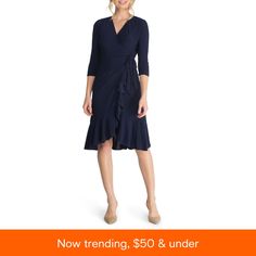 in stock Elegant Navy Midi Dress For Fall, Elegant Navy Dress For Fall, Elegant Navy Dresses For Fall, Navy Ruffled Midi Dress, Navy Midi-length Dress With Ruffles, Navy Midi Dress With Ruffles, Chic Navy Midi Dress With Ruffles, Elegant Navy Dress With Ruffles, Noir Color