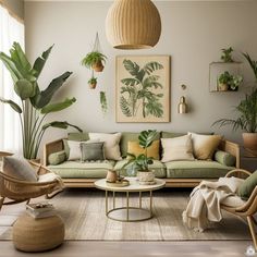 a living room filled with furniture and plants