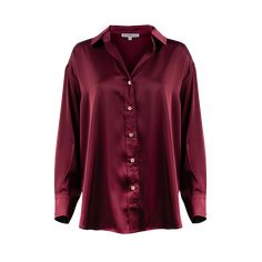 Maroon long sleeve shirt button down Elegant Silk Button-up Top, Classic Silk Top For Night Out, Satin Button-up Top With Buttons, Classic Satin Tops For Evening, Elegant Silk Tops With Button Closure, Sleek Satin Finish Blouse For Work, Collared Satin Shirt With Buttons, Sleek Tops With Button Closure For Night Out, Classic Satin Top With Satin Finish