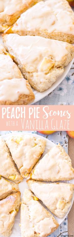 peach pie scones with vanilla glaze on a plate