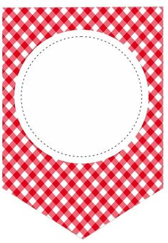 a red and white checkered table cloth with a blank label