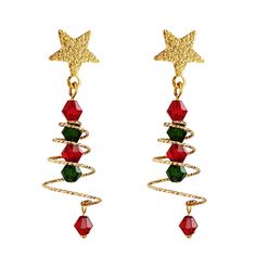 Christmas Earrings | Christmas Clip On Earrings | Christmas Tree Earrings for Women Christmas Earrings Handmade, Tree Earrings, Christmas Tree Earrings, Fashion Creative, Earrings Christmas, Diy Crystals, Gold Pearl Earrings, Earring Tree, Silver Pin