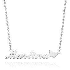 Name necklaces are a must for every fashionable woman. They have a fun and personalized feel to them. In addition, Name Necklace are versatile enough for everyday wear. Slip them on alone or layer them up for a bolder look. Depending on which style you get, you can customize one name, or two names. There are personalized infinity necklaces, retro nameplate necklaces, and modern bar necklaces. In addition to getting your own name, other options would be to get the name of a boyfriend, BFF, pet, p Bar Necklaces, Name Necklace Silver, Perfect Gift For Girlfriend, Name Necklaces, Hot Gifts, Nameplate Necklace, Necklace For Girlfriend, Infinity Necklace, A Boyfriend