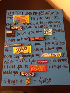 a birthday card made to look like candy bar wrappers with writing on the side