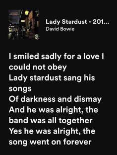 lady stardust - 2011 i smile badly for a love i could not obey lady stardust sang his songs